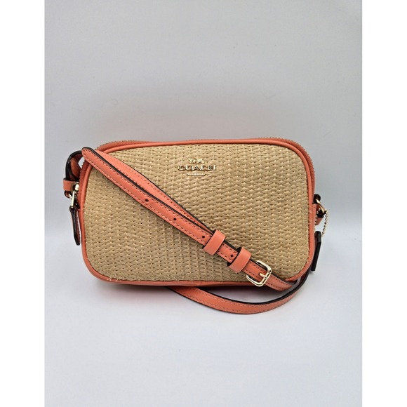 Coach Crossbody Straw Purse, Top Zip Closure, Adjustable Strap, Small - Picture 1 of 8